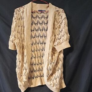 Basic Editions Women's Beige Open-Knit Cardigan